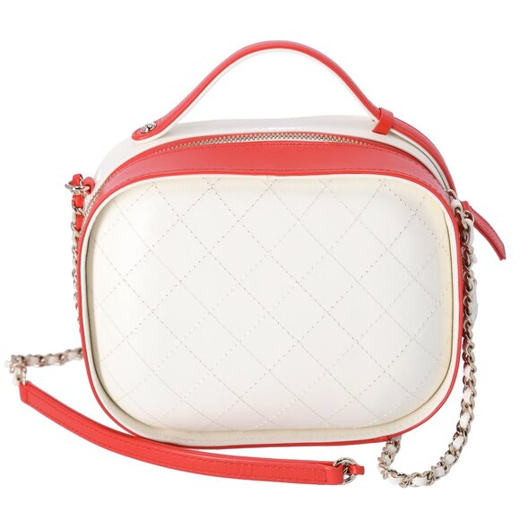 CHANEL Matelasse Vanity Bag Cream Red Leather